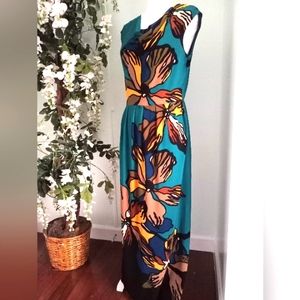 NWOT Danny & Nicole Maxi Dress Teal Tropical Floral Size M